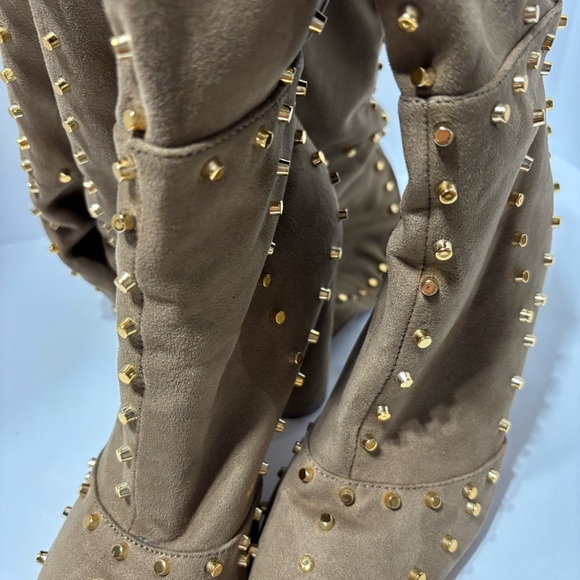 Venus Faux Suede Studded Over the knee Taupe Boots - Picture 6 of 7